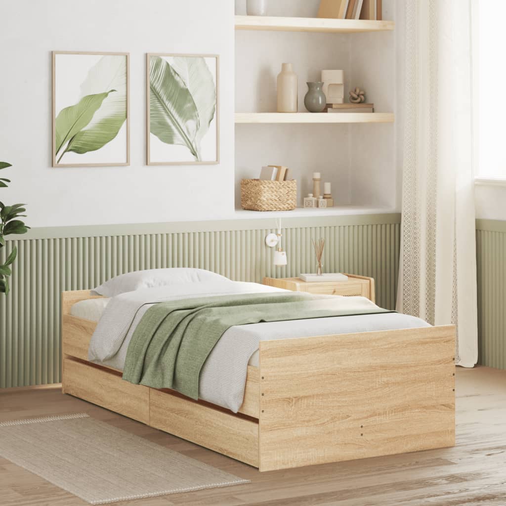 Bed Frame with Drawers Sonoma Oak 90x190 cm Single