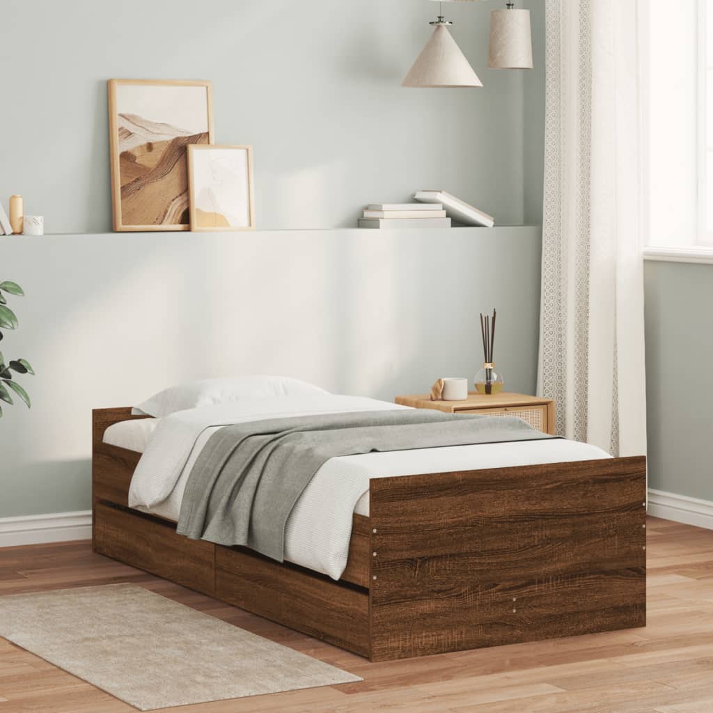 Bed Frame with Drawers Brown Oak 90x190 cm Single