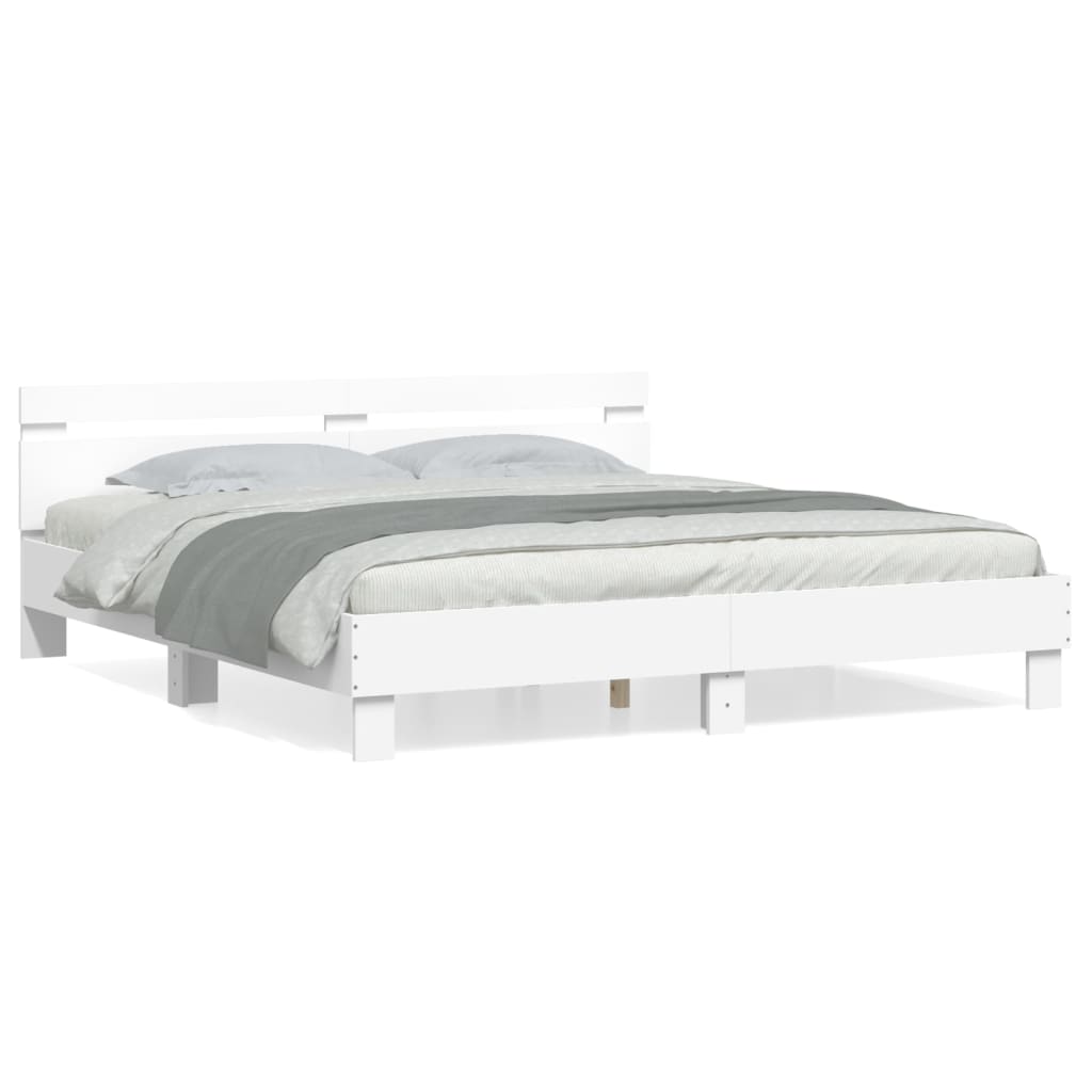 Bed Frame with Headboard White 200x200 cm Engineered Wood