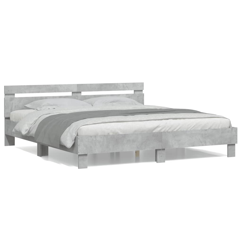 Bed Frame with Headboard Concrete Grey 200x200 cm Engineered Wood