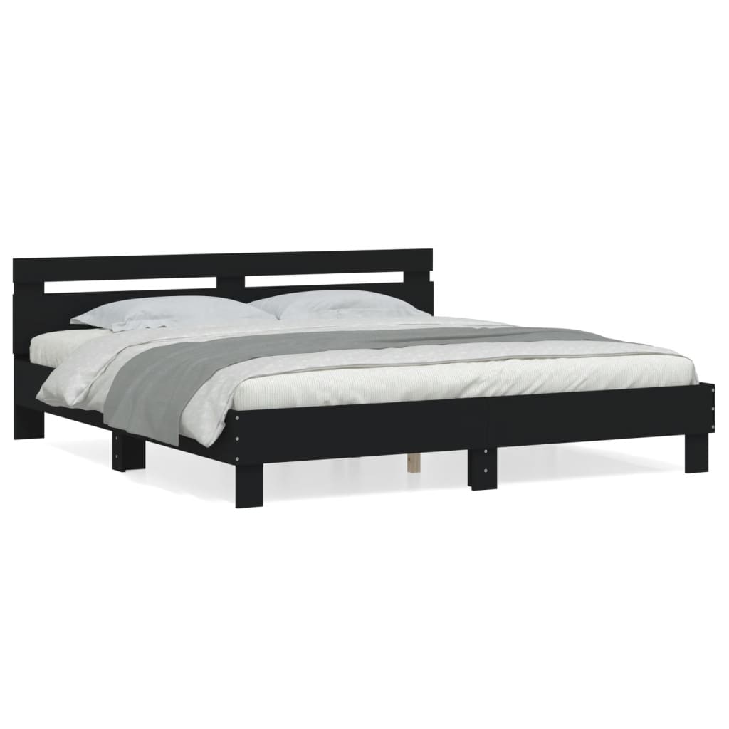 Bed Frame with Headboard Black 180x200 cm Super King Size Engineered Wood
