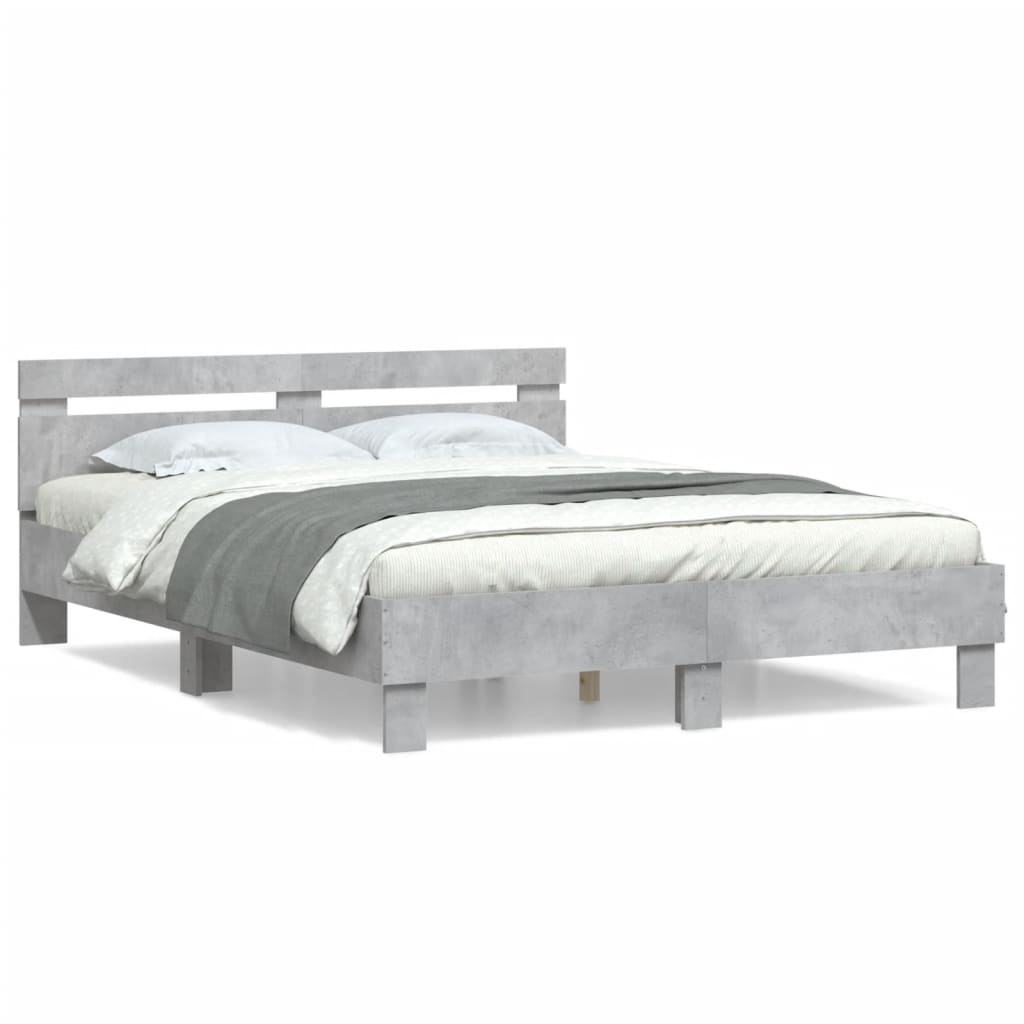 Bed Frame with Headboard Concrete Grey 150x200 cm King Size Engineered Wood