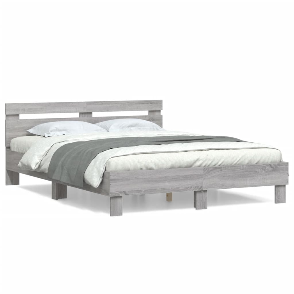 Bed Frame with Headboard Grey Sonoma 140x190 cm Engineered Wood