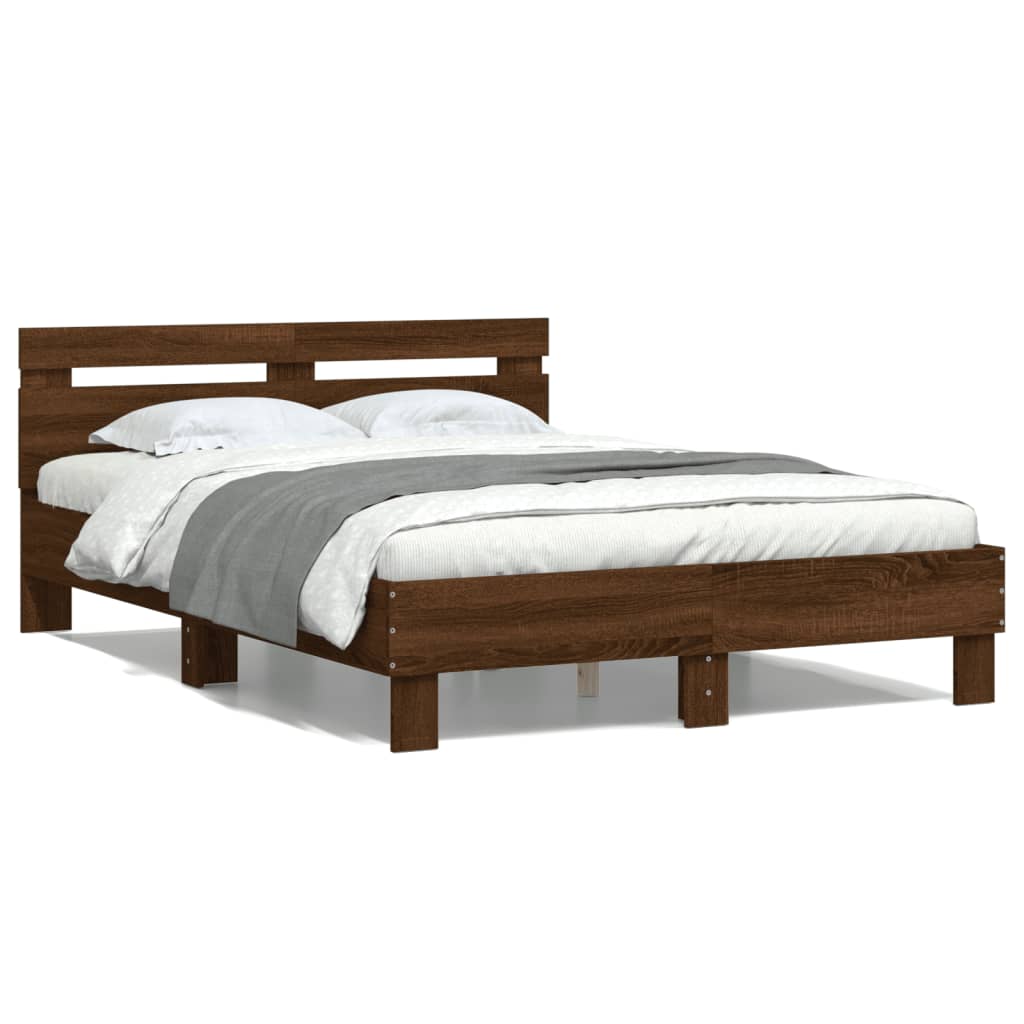 Bed Frame with Headboard Brown Oak 135x190 cm Double Engineered Wood