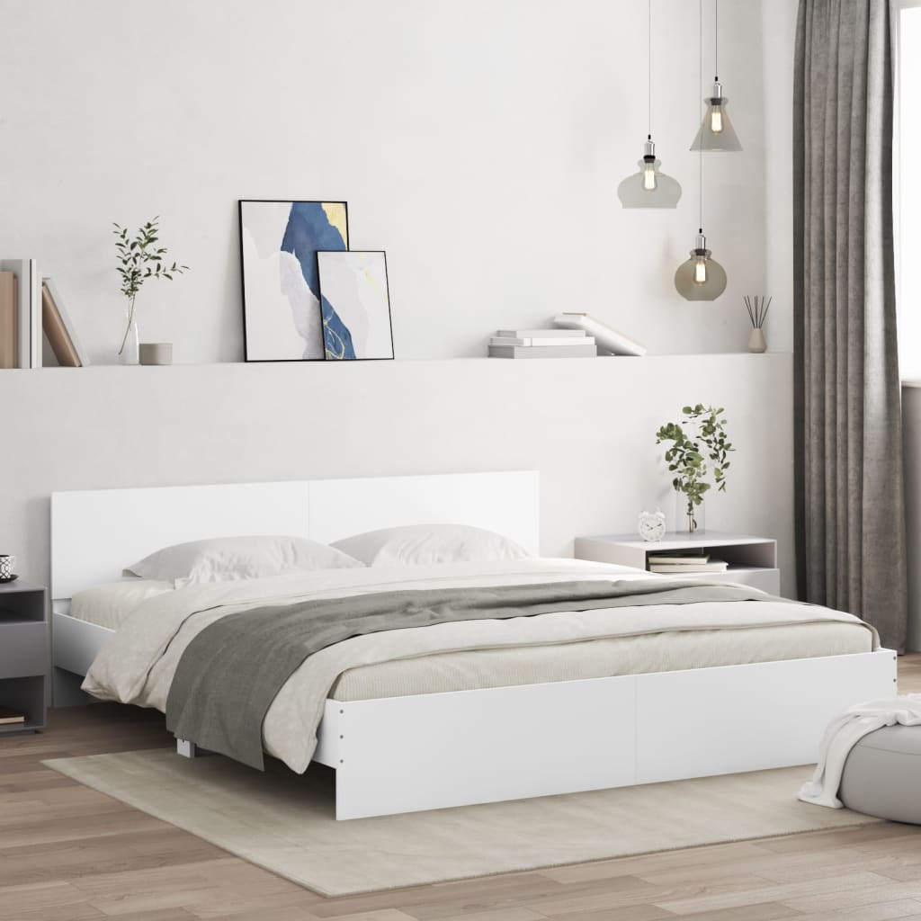 Bed Frame with Headboard White 200x200 cm