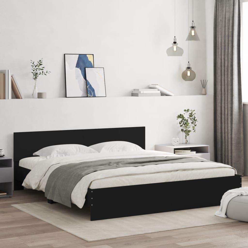 Bed Frame with Headboard Black 160x200 cm