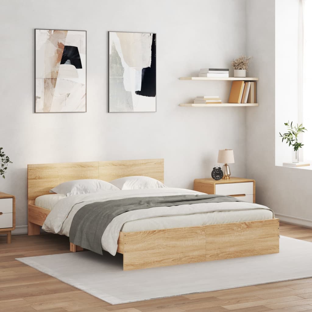 Bed Frame with Headboard Sonoma Oak 140x190 cm