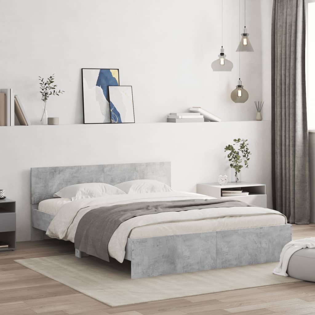 Bed Frame with Headboard Concrete Grey 140x190 cm