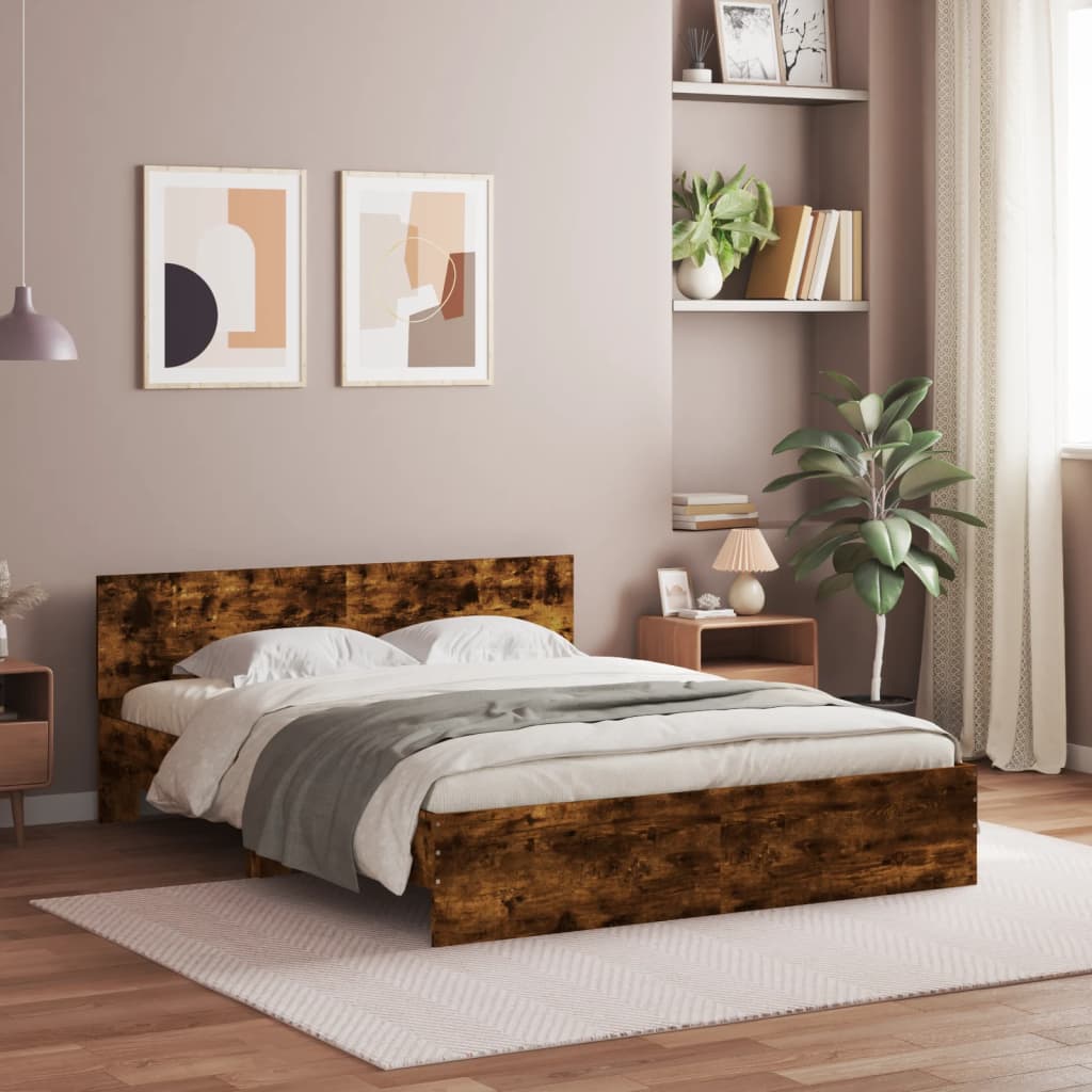 Bed Frame with Headboard Smoked Oak 140x190 cm