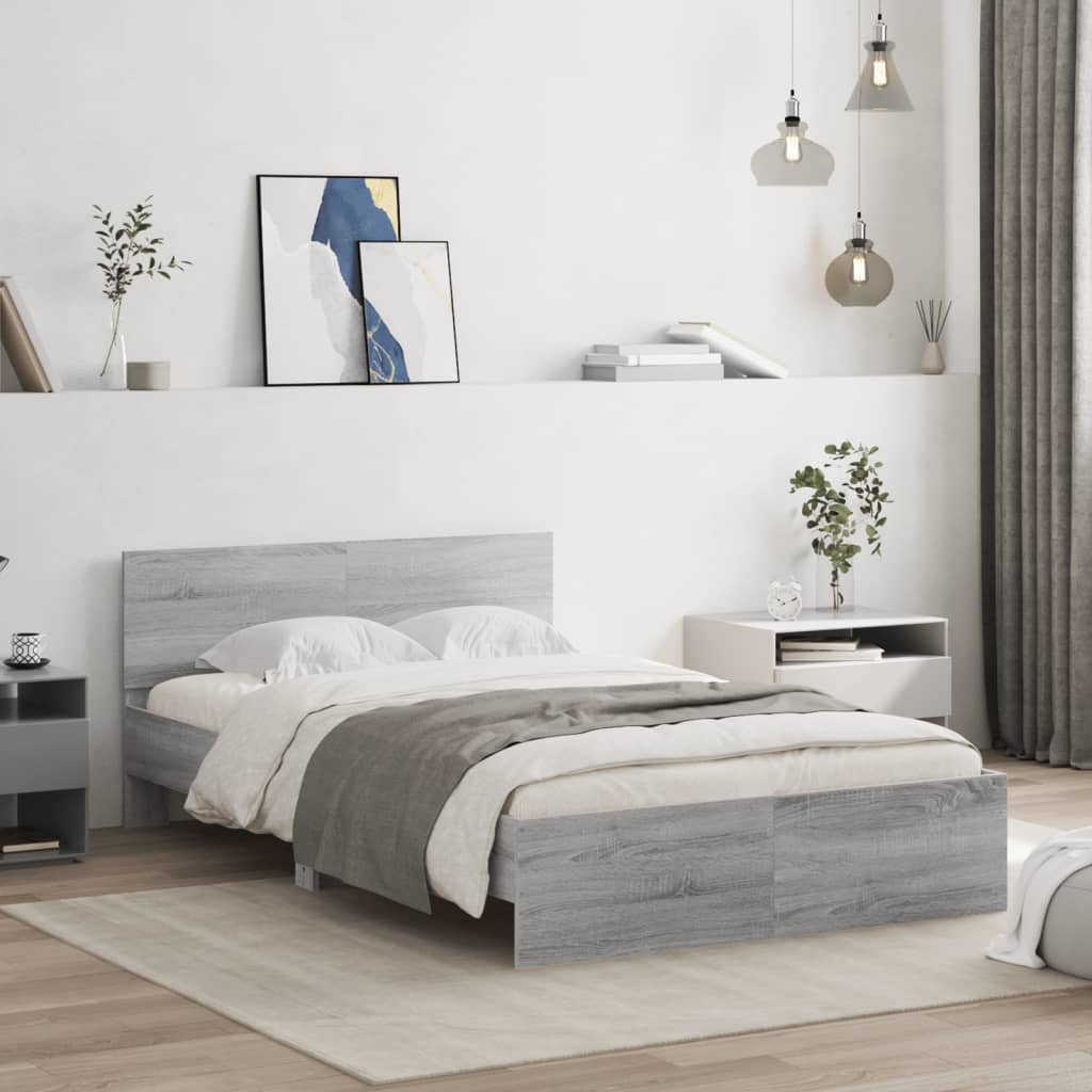 Bed Frame with Headboard Grey Sonoma 135x190 cm Double