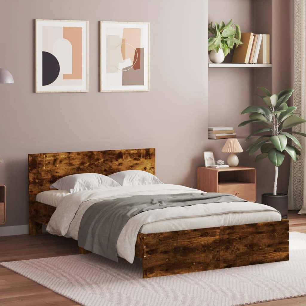 Bed Frame with Headboard Smoked Oak 120x190 cm Small Double
