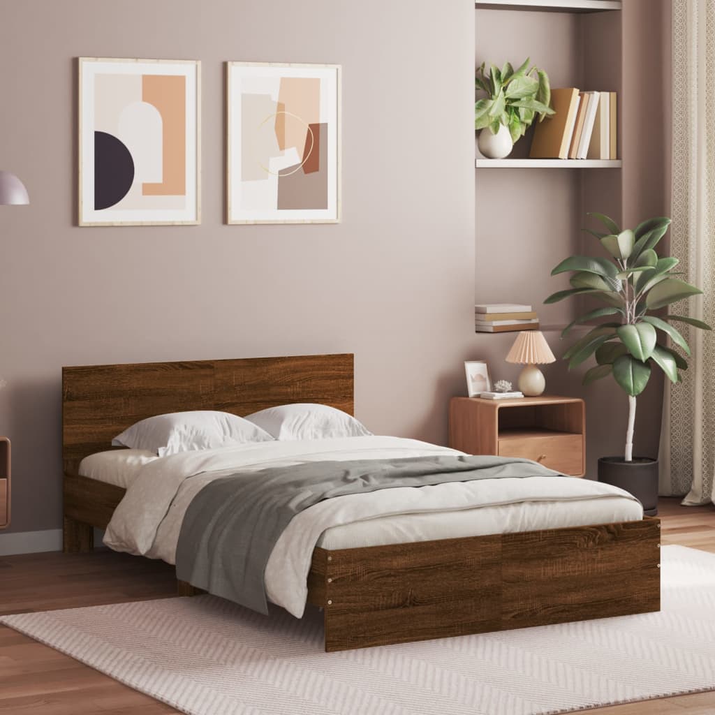 Bed Frame with Headboard Brown Oak 120x190 cm Small Double