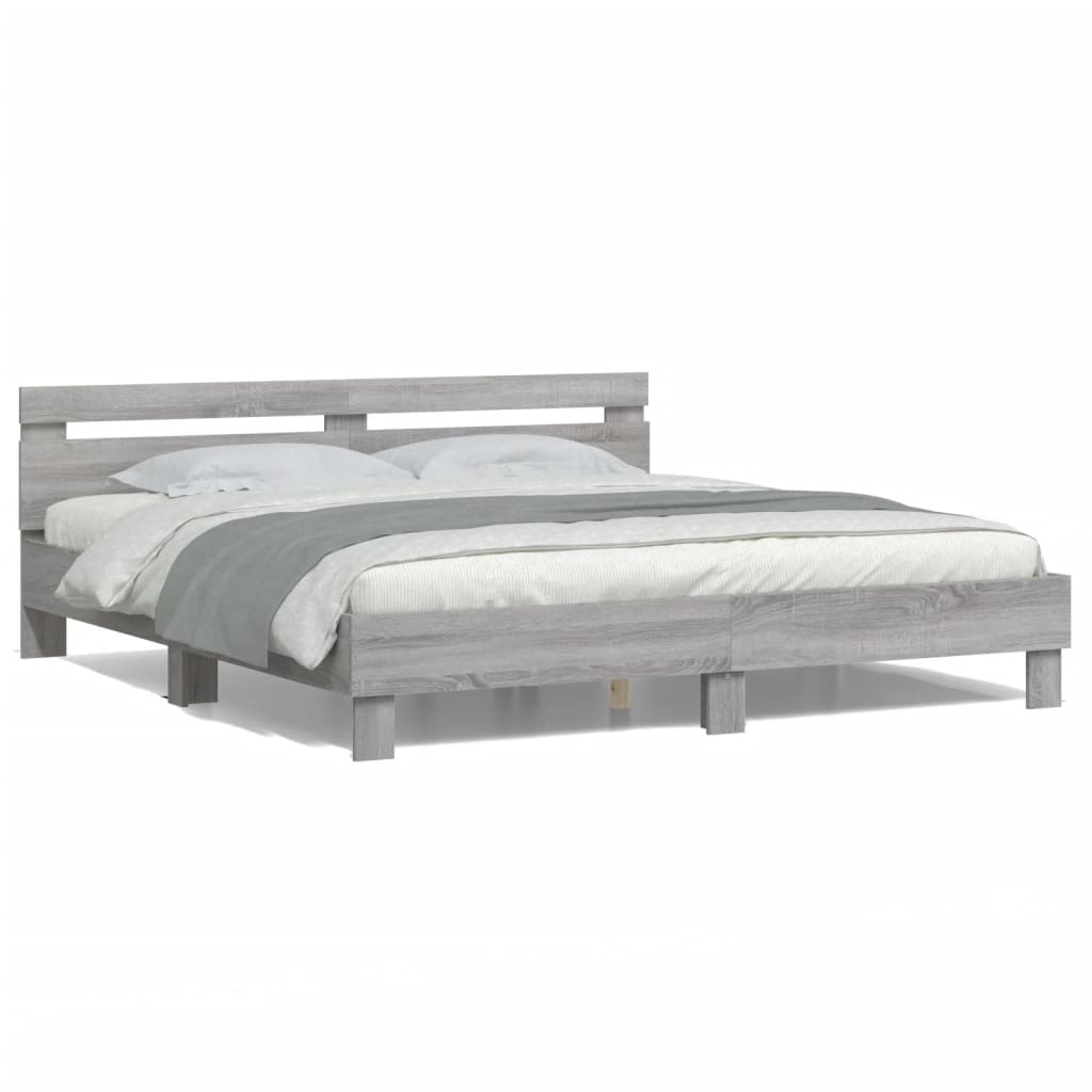 Bed Frame with Headboard and LED Grey Sonoma 200x200 cm