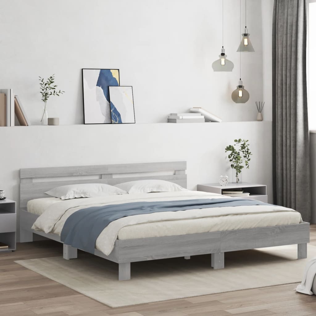 Bedframe with LED Grey Sonoma 180x200cm Super King