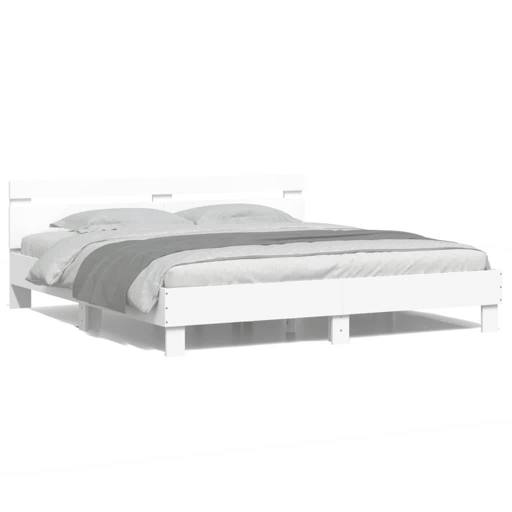 Bed Frame with Headboard and LED White 160x200 cm