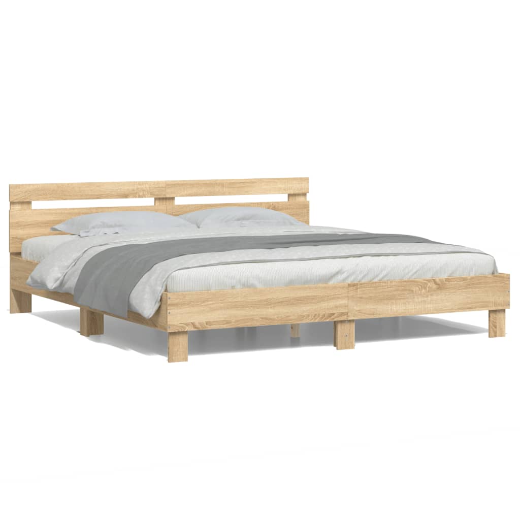 Bed Frame with Headboard and LED Sonoma Oak 160x200 cm
