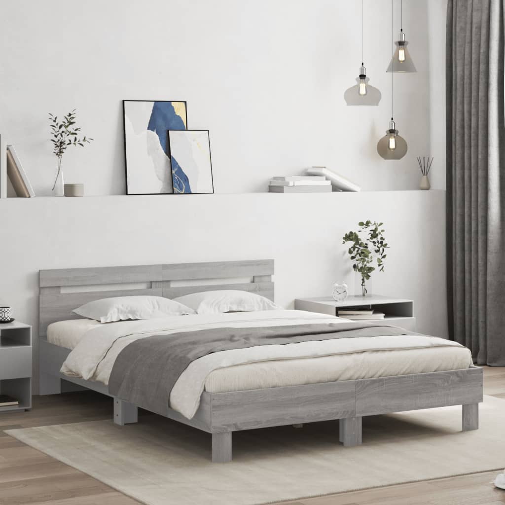 Bedframe with LED Grey Sonoma 140x200cm