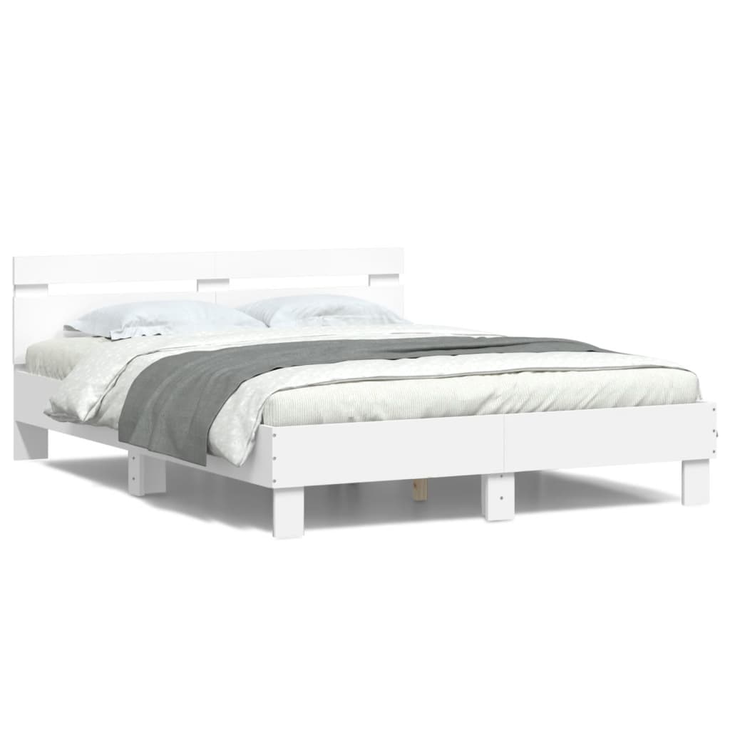 Bed Frame with Headboard and LED White 140x190 cm