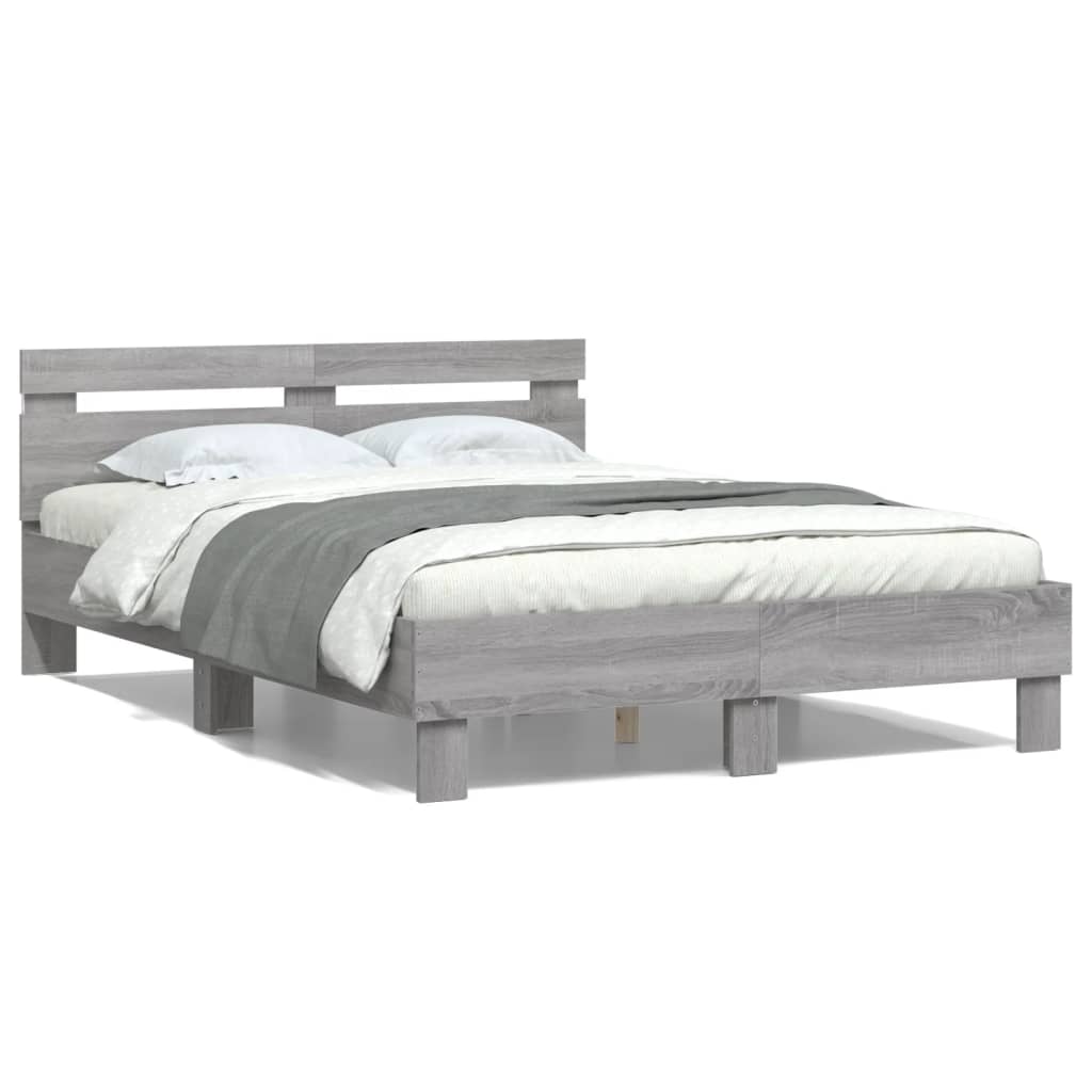 Bed Frame with Headboard and LED Grey Sonoma 135x190 cm Double