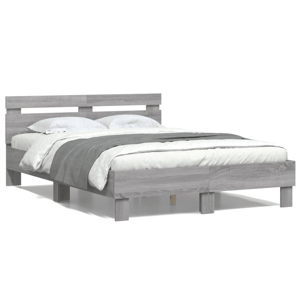 Bed Frame with Headboard and LED Grey Sonoma 120x190 cm Small Double