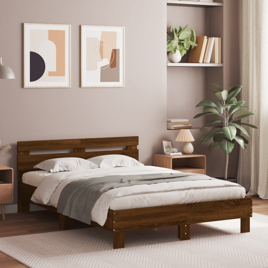 Bedframe with LED Brown Oak 120x190cm Small Double