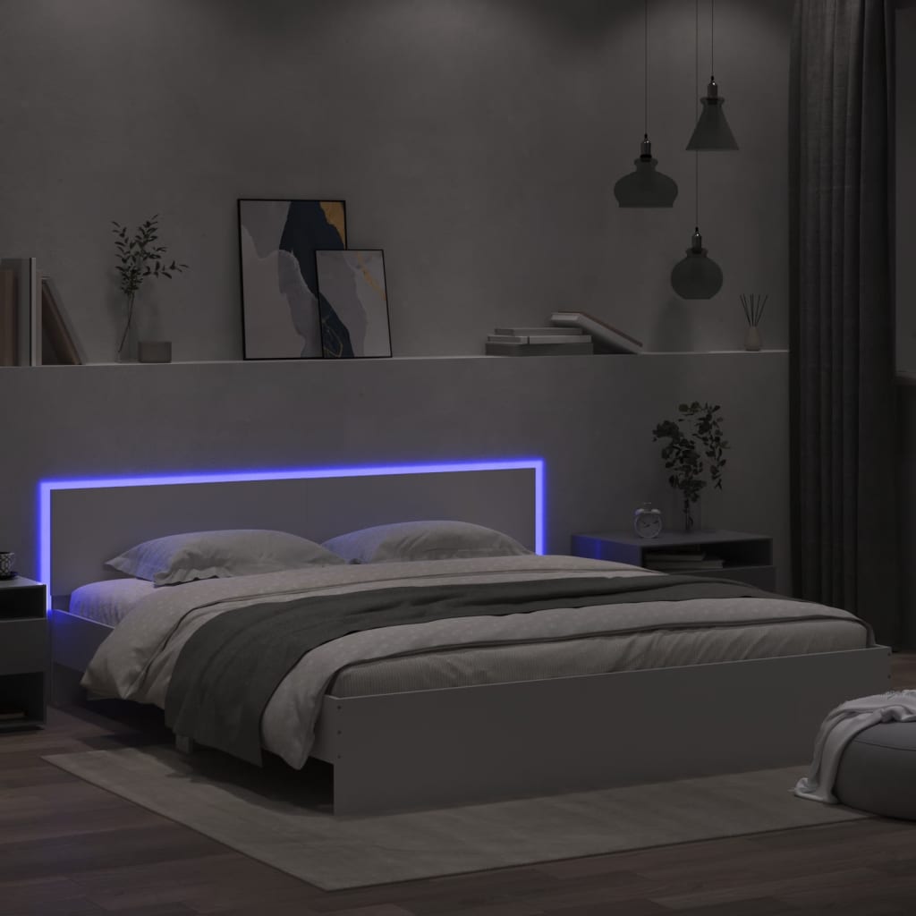 Bed Frame with Headboard and LED White 200x200 cm