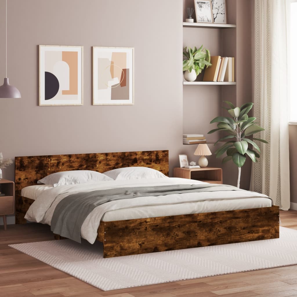 Bedframe with LED Smoked Oak 200x200cm