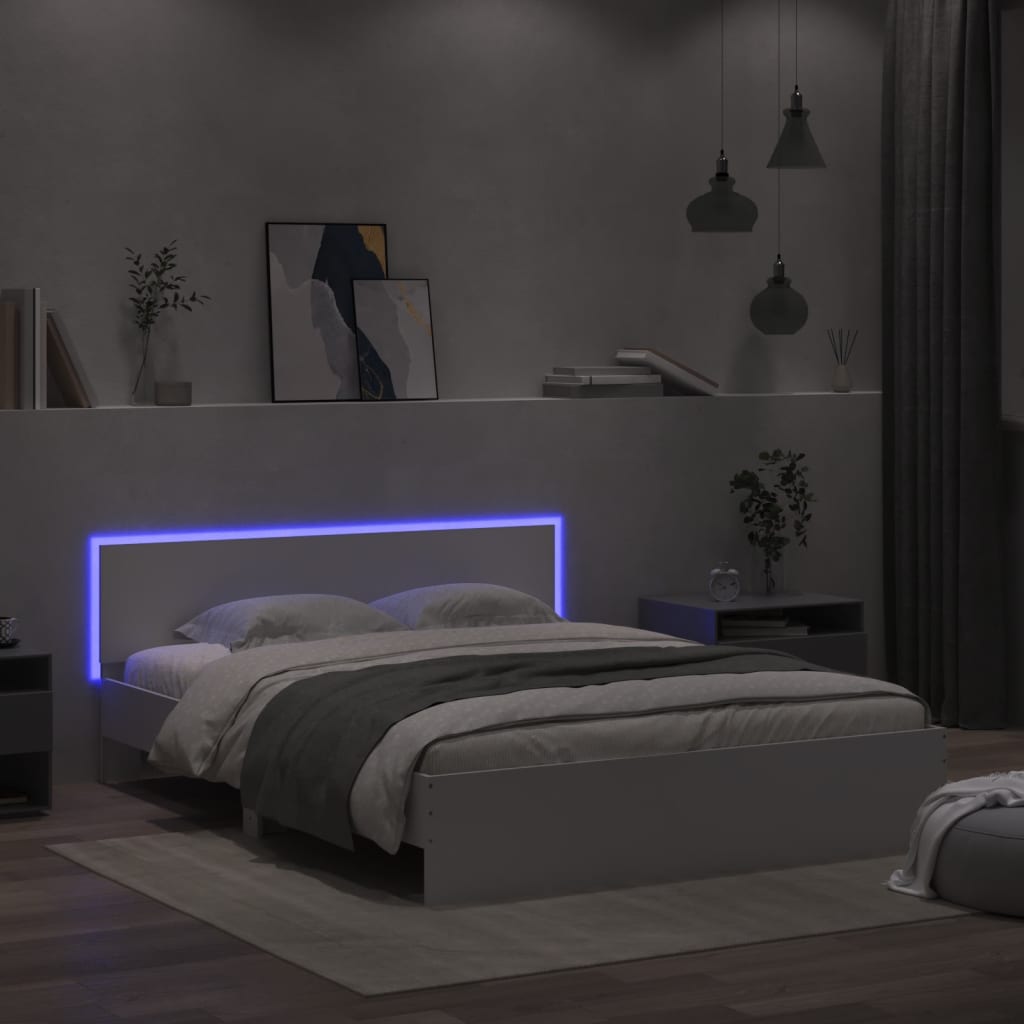 Bed Frame with Headboard and LED White 160x200 cm
