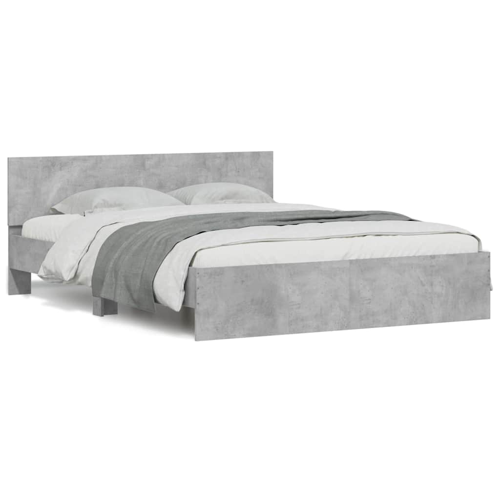Bedframe with Headboard and LED Concrete Grey 150x200cm King Size