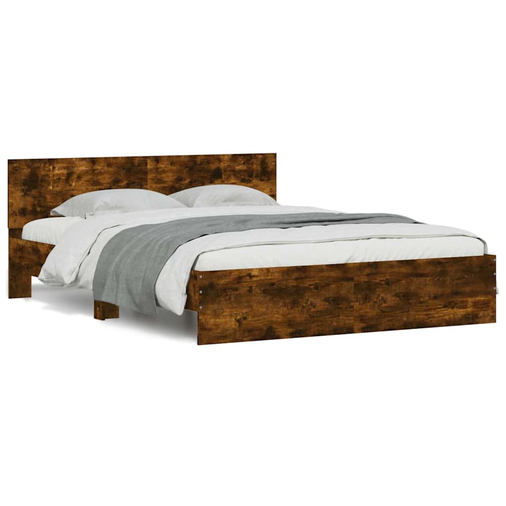 Bedframe with Headboard and LED Smoked Oak 150x200cm King Size