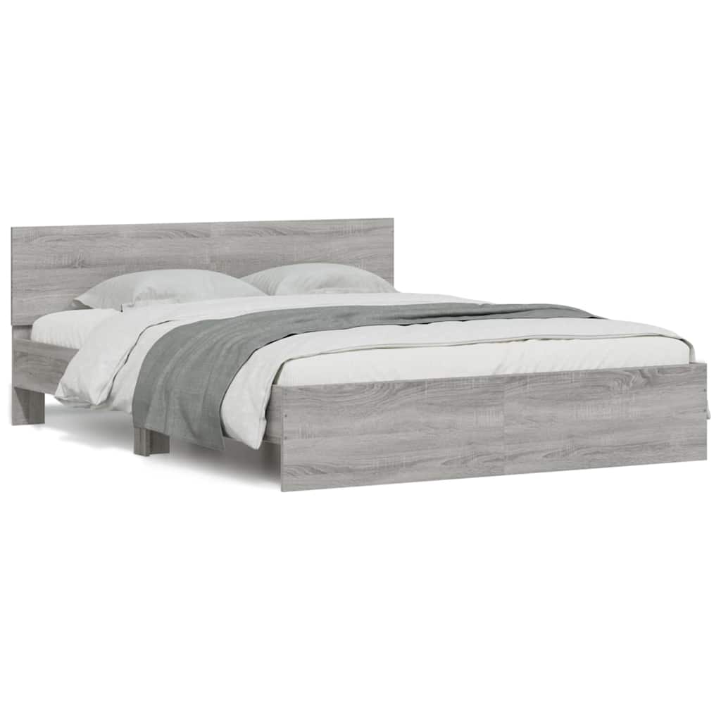 Bedframe with Headboard and LED Grey Sonoma 150x200cm King Size
