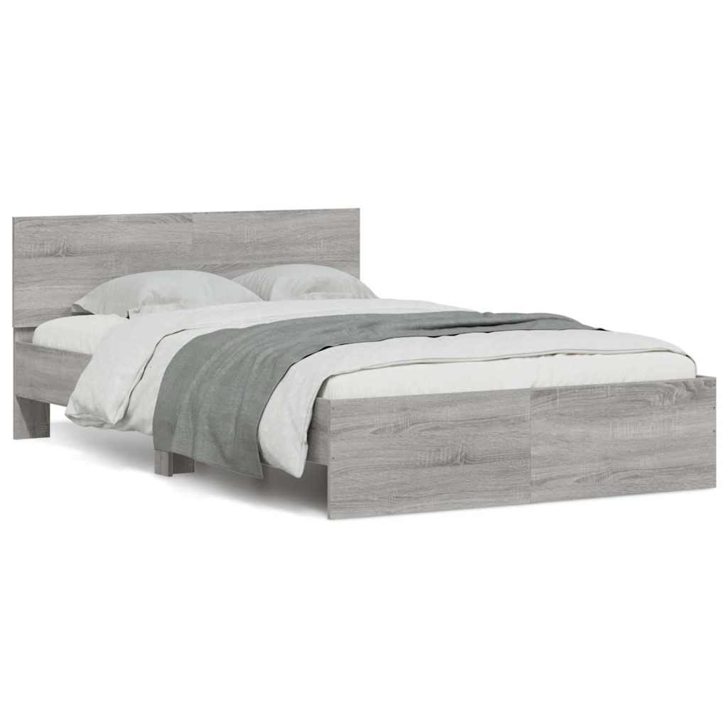 Bedframe with Headboard and LED Grey Sonoma 120x200cm