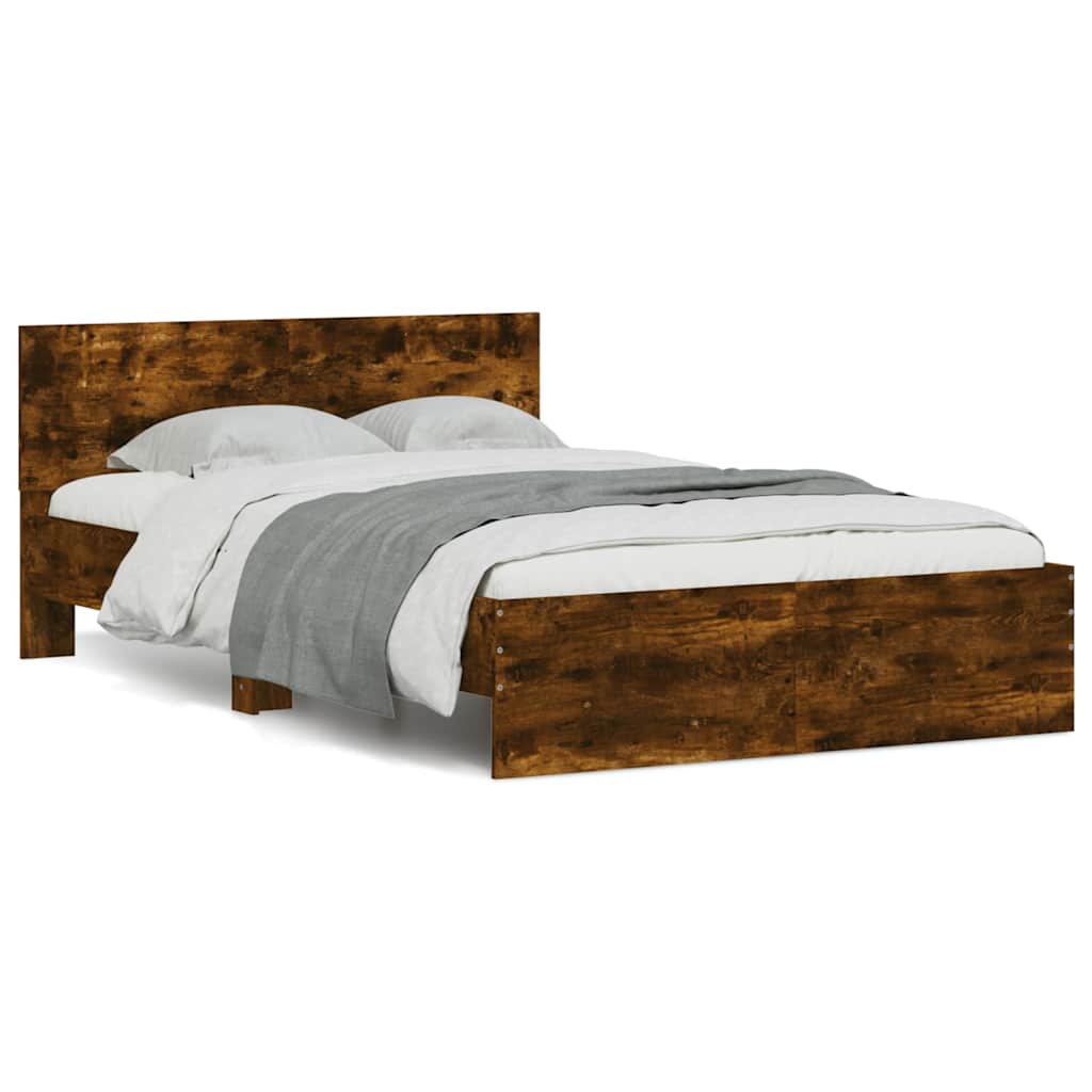 Bedframe with Headboard and LED Smoked Oak 140x190cm