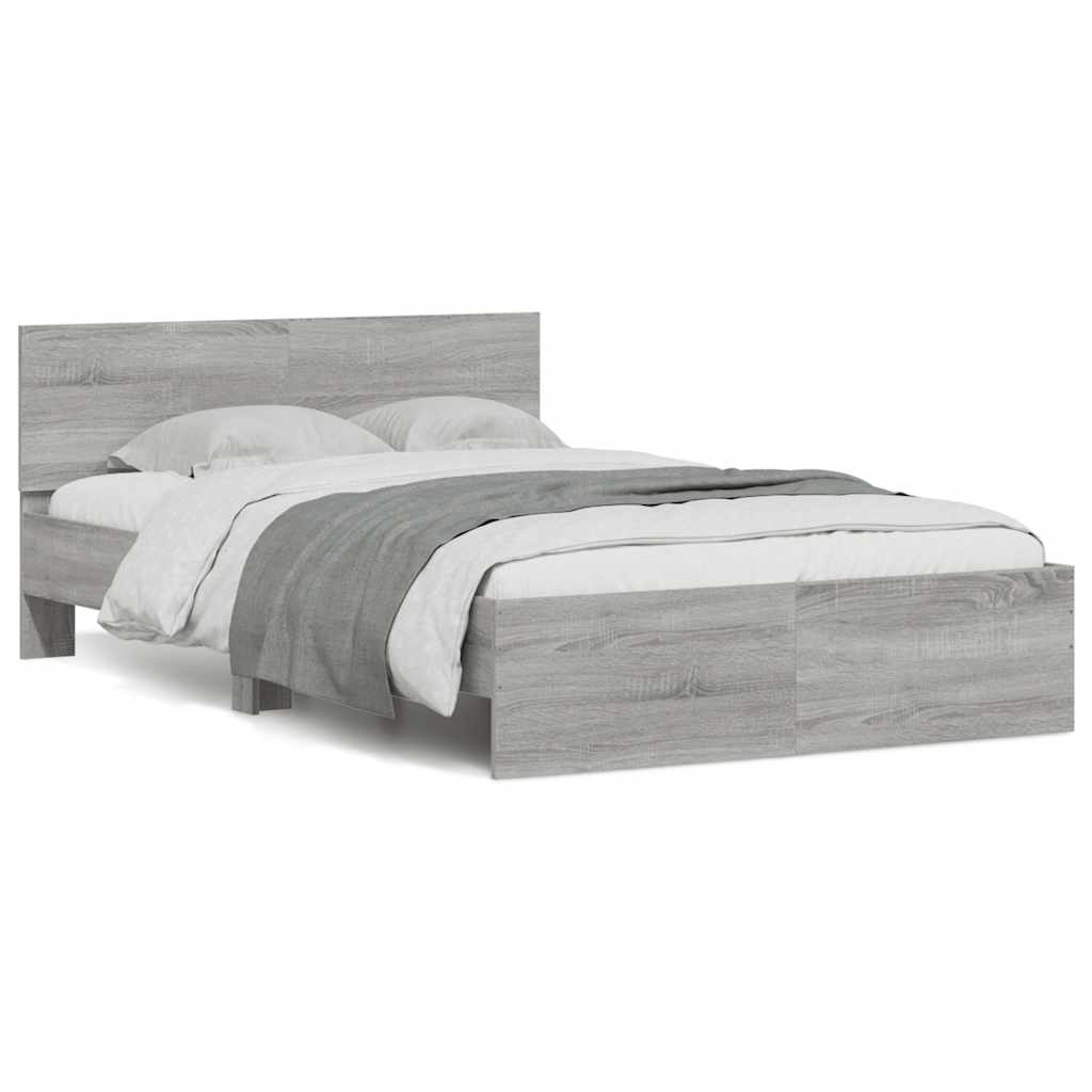 Bedframe with Headboard and LED Grey Sonoma 135x190cm Double