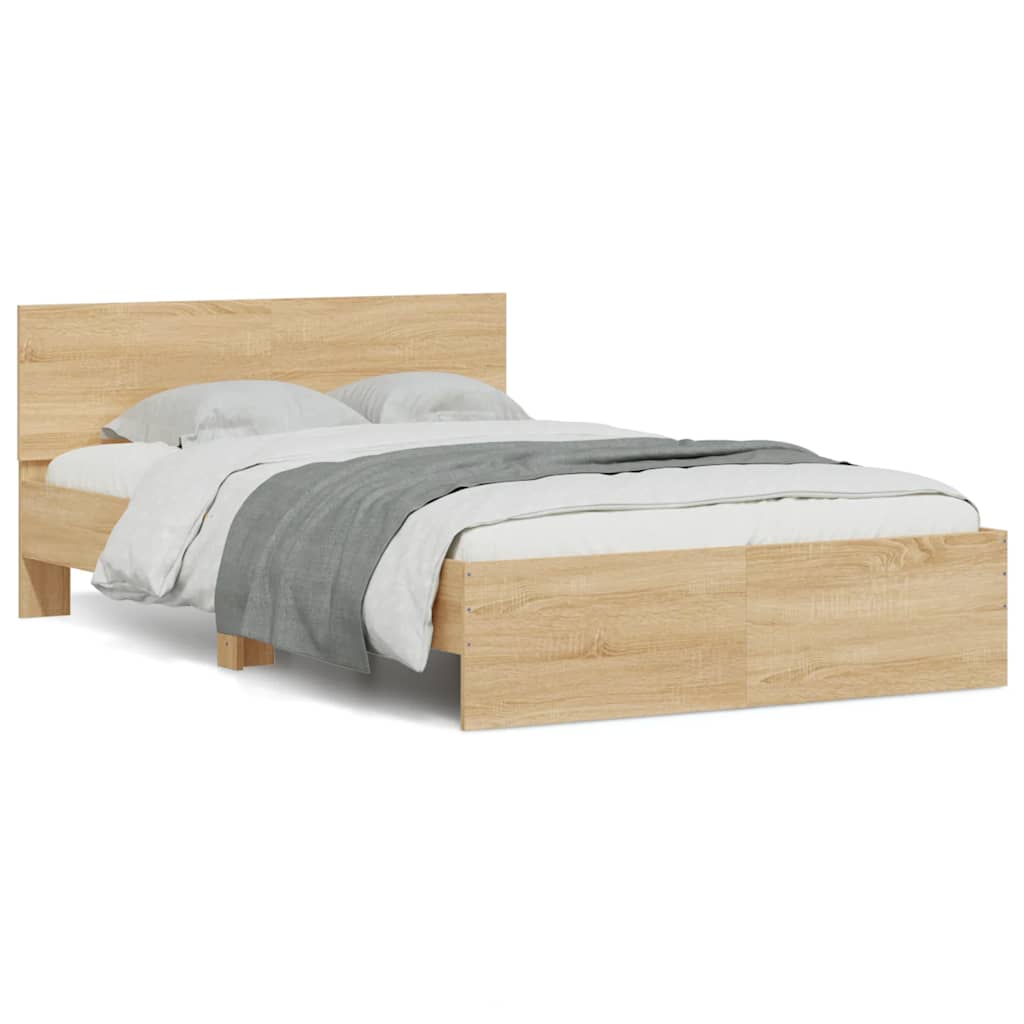 Bedframe with Headboard and LED Sonoma Oak 120x190cm Small Double