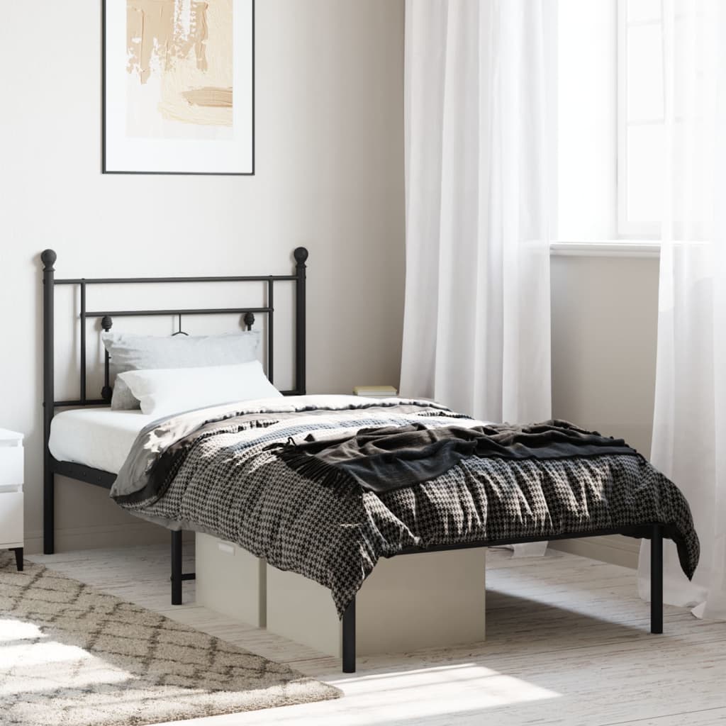 Metal Bed Frame with Headboard Black 100x200 cm