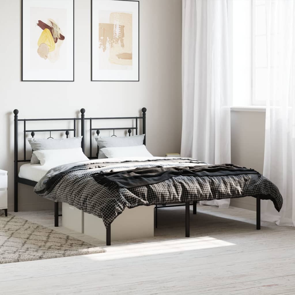 Metal Bed Frame with Headboard Black 135x190 cm Double