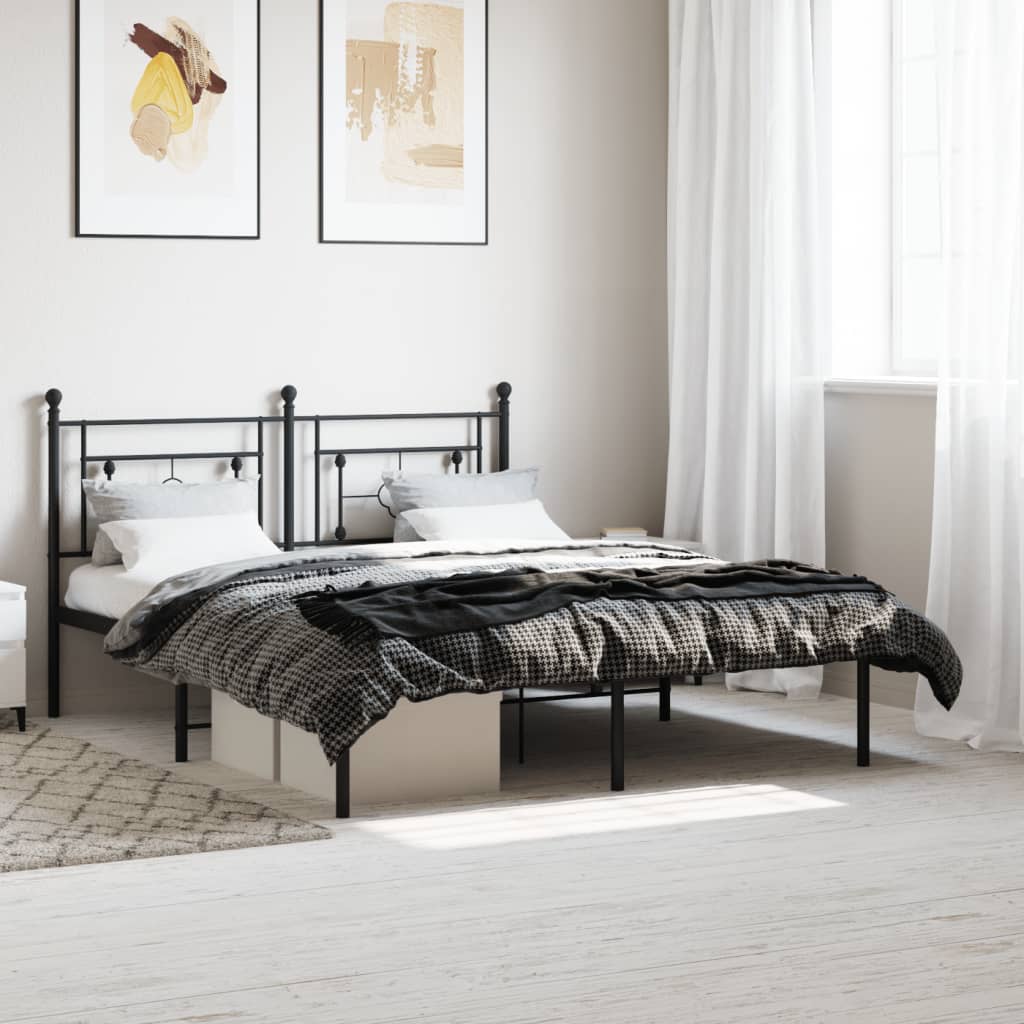 Metal Bed Frame with Headboard Black 150x200 cm King Size