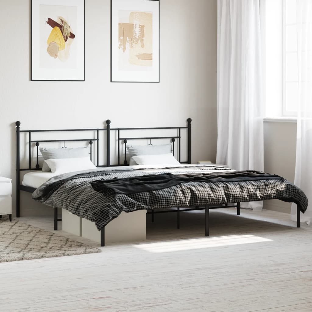 Metal Bed Frame with Headboard Black 193x203 cm