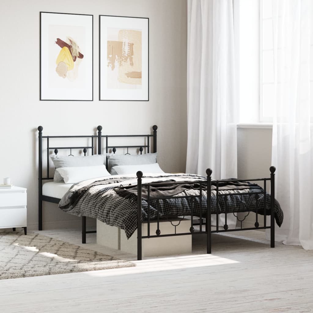 Metal Bed Frame with Headboard and Footboard Black 120x190 cm Small Double