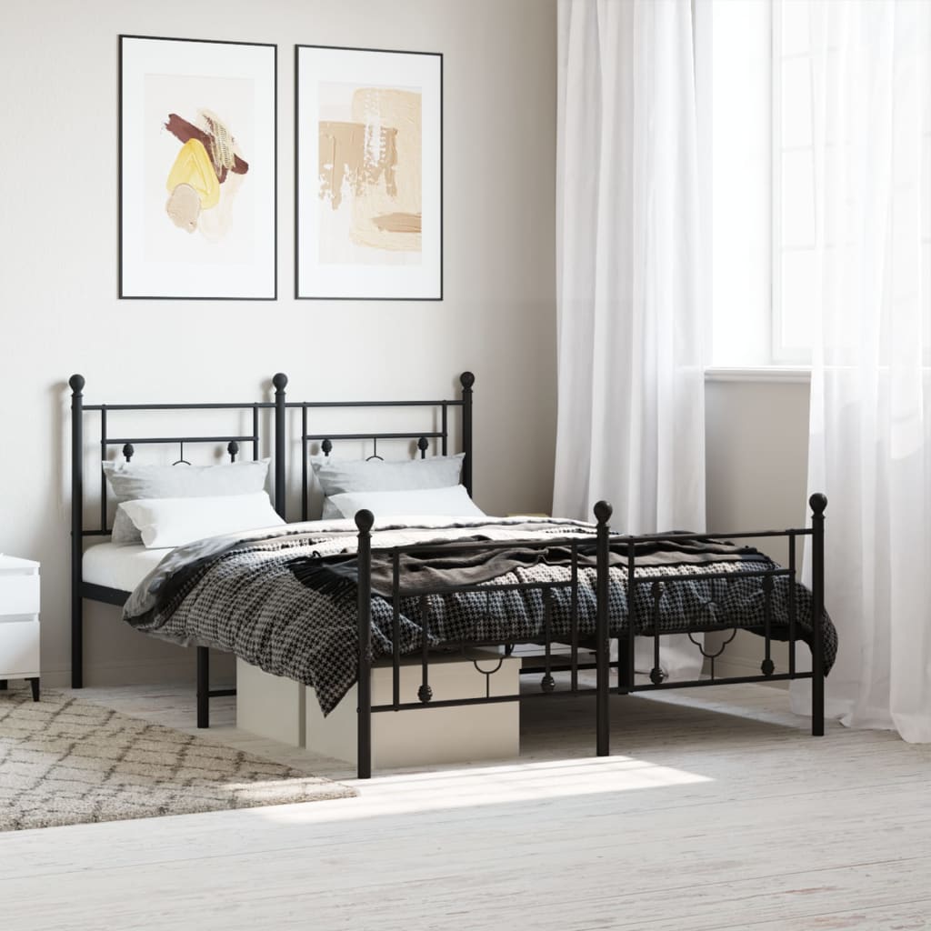 Metal Bed Frame with Headboard and Footboard Black 135x190 cm Double