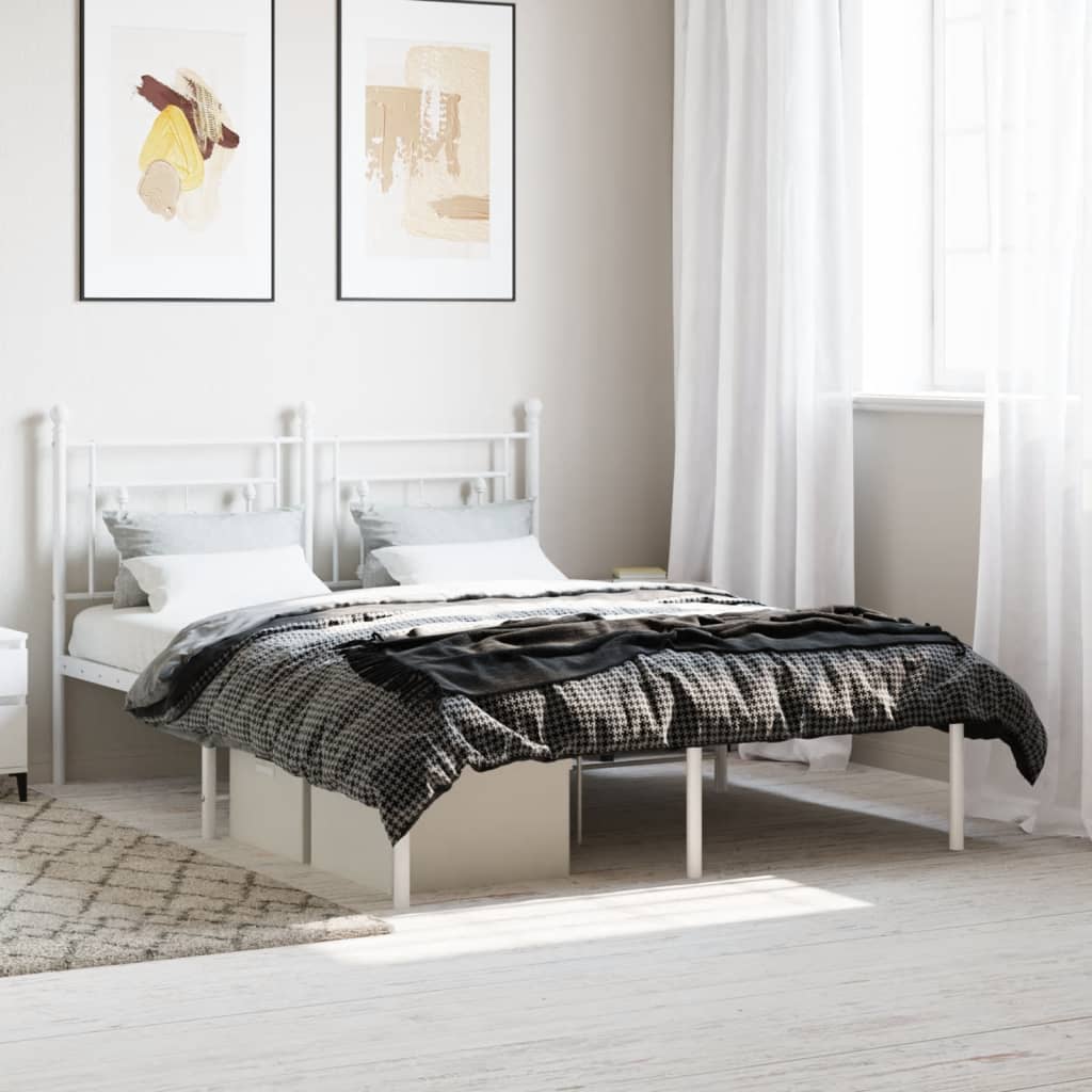 Metal Bed Frame with Headboard White 135x190 cm Double
