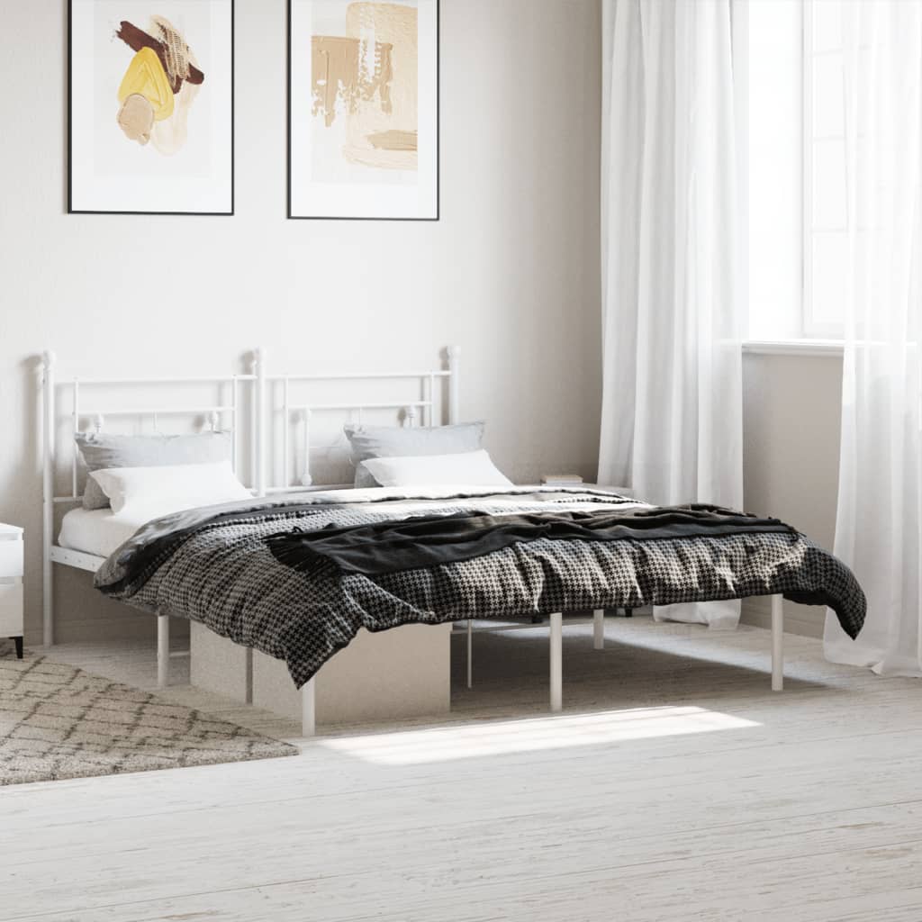 Metal Bed Frame with Headboard White 160x200 cm