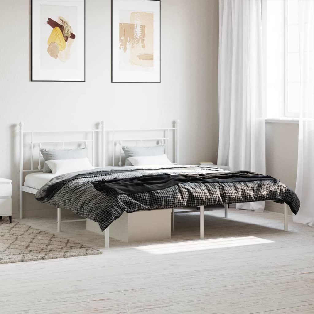 Metal Bed Frame with Headboard White 183x213 cm