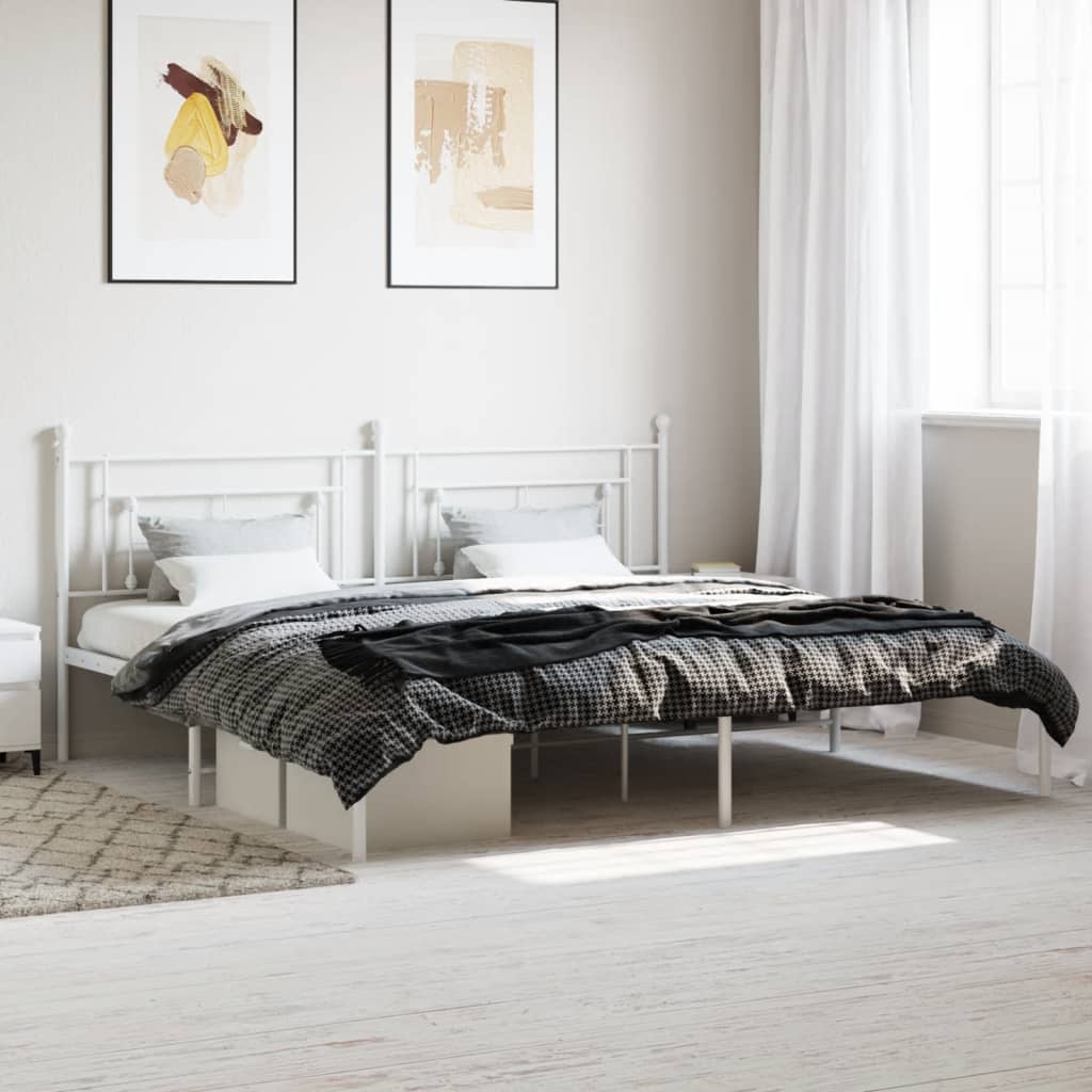 Metal Bed Frame with Headboard White 193x203 cm