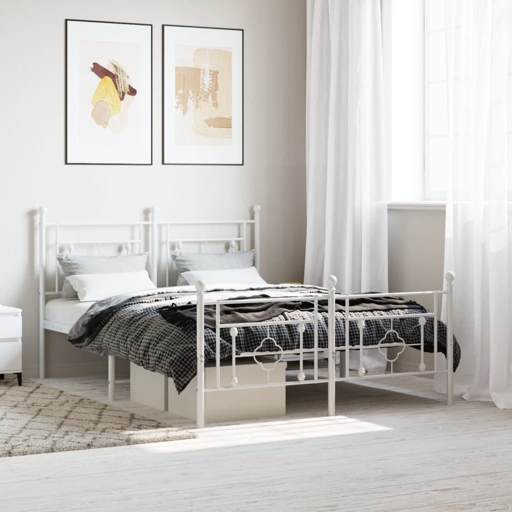 Metal Bed Frame with Headboard and Footboard White 140x190 cm