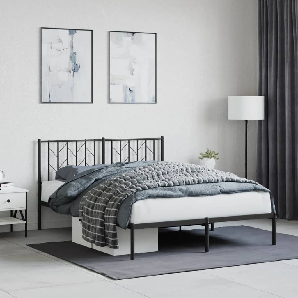 Metal Bed Frame with Headboard Black 140x190 cm