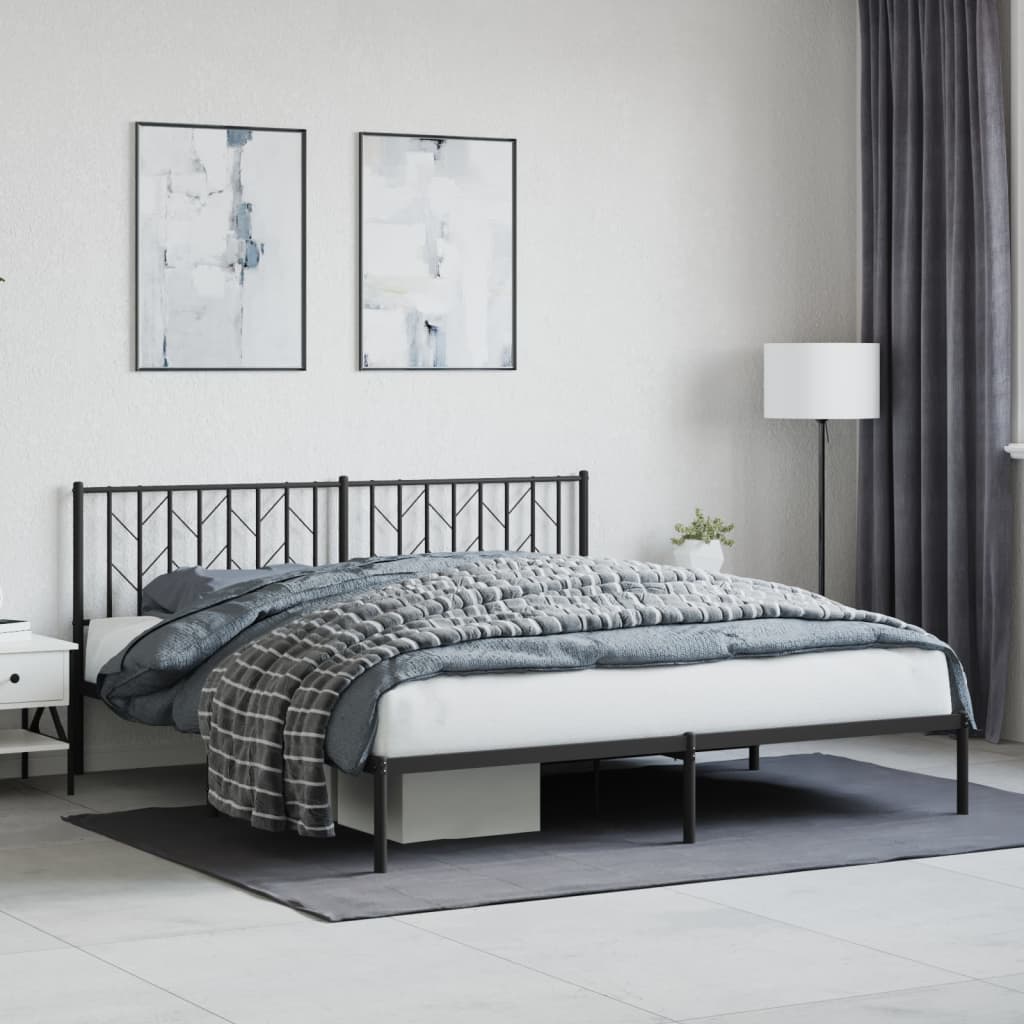 Metal Bed Frame with Headboard Black 183x213 cm