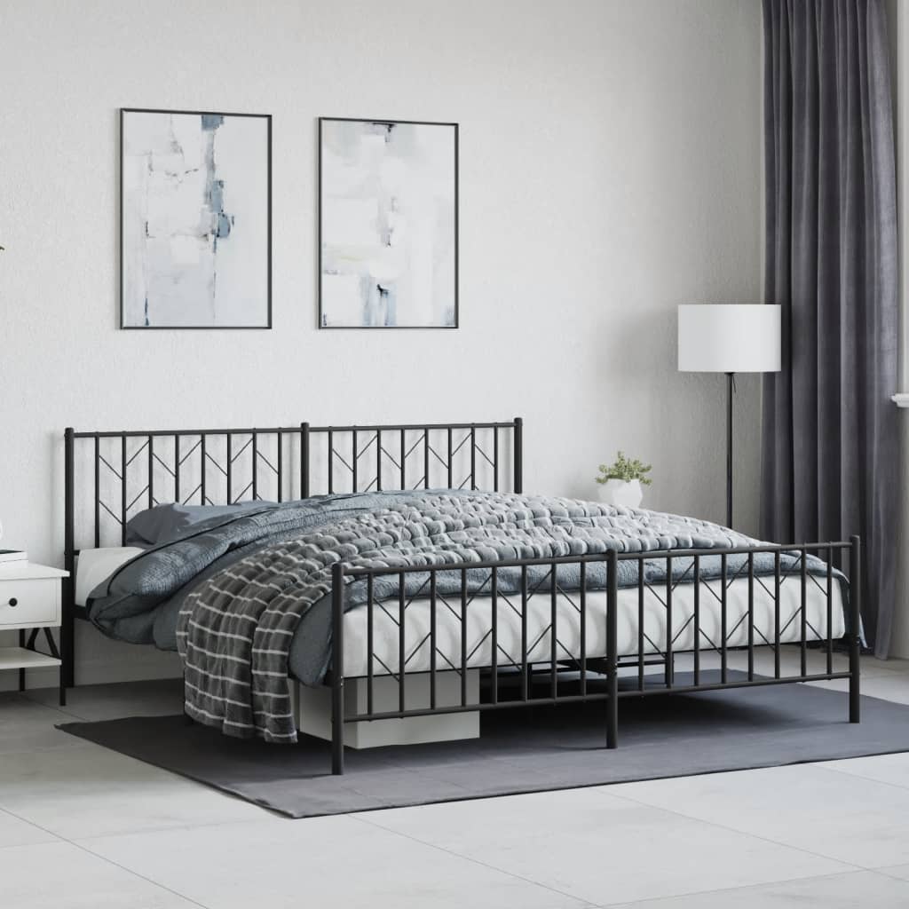 Metal Bed Frame with Headboard and Footboard Black 183x213 cm