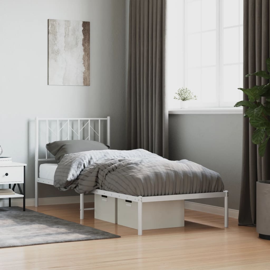 Metal Bed Frame with Headboard White 80x200 cm